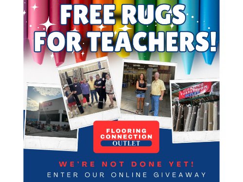 Free Rugs for Teachers event banner – Flooring Connection Outlet